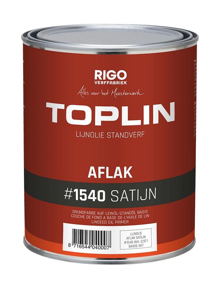 TOPLIN #1540 AFLAK SATIJN standverf op lijnolie basis (voorh, Doe-het-zelf en Verbouw, Verf, Beits en Lak, Nieuw, Ophalen of Verzenden
