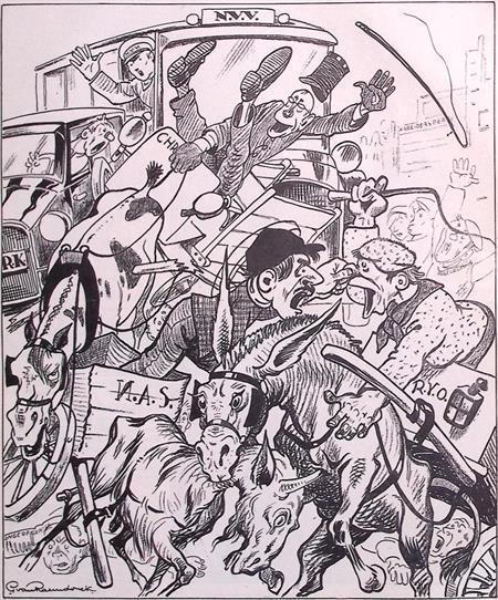 Ruzie tussen vakbondverenigingen op spotprent (lijst optie), Antiek en Kunst, Kunst | Litho's en Zeefdrukken, Verzenden
