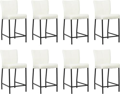 Set van 8 Gebroken witte leren moderne barkrukken - poot vie, Huis en Inrichting, Stoelen, Vijf, Zes of meer stoelen, Overige kleuren