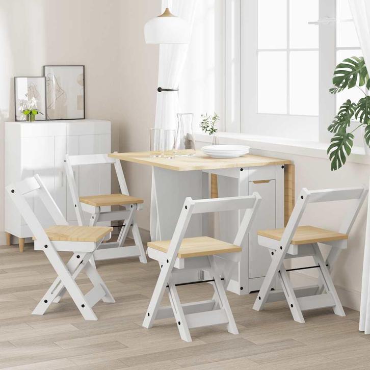 vidaXL Eetkamerstoelen 4 st Corona inklapbaar massief, Huis en Inrichting, Stoelen, Wit, Nieuw, Verzenden