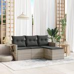vidaXL 4-delige Loungeset met kussens poly rattan lichtgrijs, Verzenden, Nieuw, Rotan, Loungeset