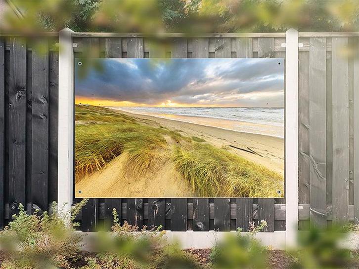 NR 1309: Tuinposter strand met wolkenlucht 120x180cm, Tuin en Terras, Tuinwanddecoratie, Nieuw