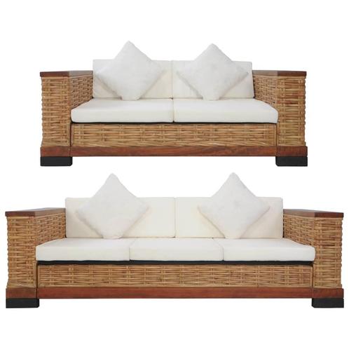 vidaXL 2-delig Bankstel met kussens natuurlijk rattan bruin, Huis en Inrichting, Banken | Bankstellen, Nieuw, 150 tot 200 cm, Riet of Rotan