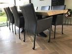 Set van 8 leren eetkamerstoelen - met wieltjes en armleuning, Huis en Inrichting, Stoelen, Nieuw, Modern, Leer, Ophalen of Verzenden