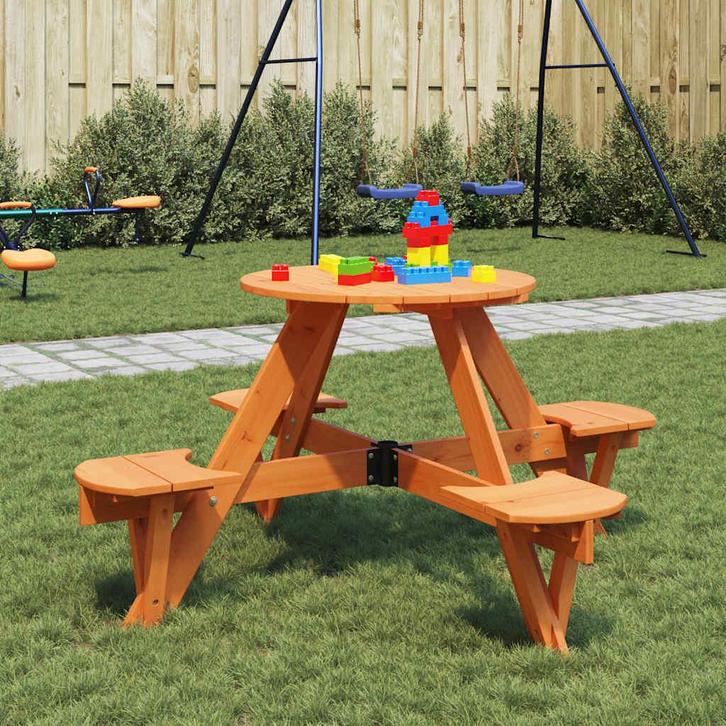 vidaXL Picknicktafel voor 4 kinderen met parasolgat rond, Tuin en Terras, Tuintafels, Nieuw, Hout, Verzenden