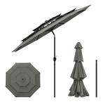 Grote Ronde Tuinparasol 292cm – Kantelbare Parasol Grijs, Tuin en Terras, Parasols, Nieuw, Stokparasol, Verstelbaar