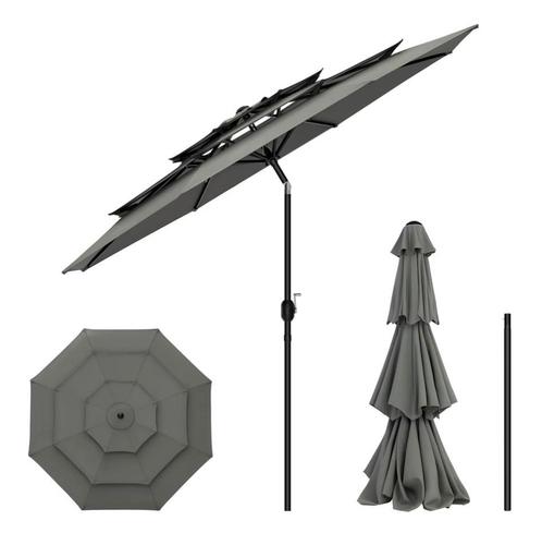 Grote Ronde Tuinparasol 292cm – Kantelbare Parasol Grijs, Tuin en Terras, Parasols, Stokparasol, Nieuw, Kantelbaar, Verstelbaar