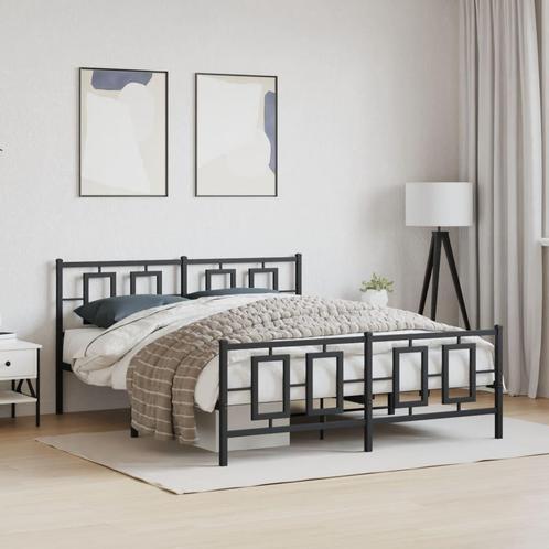 vidaXL Bedframe met voetbord zonder matras metaal zwart, Huis en Inrichting, Slaapkamer | Bedden, 160 cm, 200 cm, Zwart, Tweepersoons