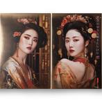 Ksavera - Japanese gold geisha DS0651 - canvas - diptych, Antiek en Kunst