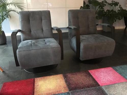 leren draaifauteuils met stalen frame en schotelvoet - blau, Huis en Inrichting, Fauteuils, 50 tot 75 cm, 75 tot 100 cm, Nieuw