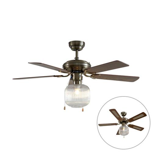 Plafondventilator messing met hout 107.5cm met, Huis en Inrichting, Lampen | Plafondlampen, Nieuw, Overige materialen