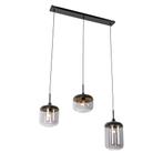 Design hanglamp zwart met goud en smoke glas 3-lichts - Kyan, Nieuw, Glas, Design, 75 cm of meer