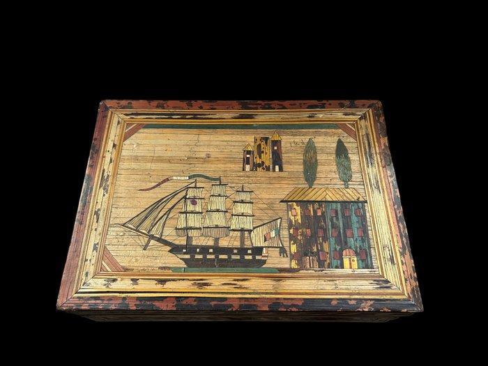 Doos - hooi - stro-inlegkunst, Antiek en Kunst, Curiosa en Brocante