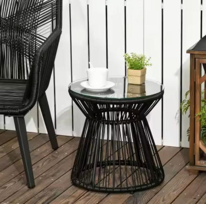 Bistrotafel rond 40 cm met glazen blad en rotan designframe, Huis en Inrichting, Tafels | Bijzettafels, Nieuw, Verzenden