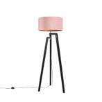 Vloerlamp tripod zwart met roze kap en goud 50 cm - Puros, Huis en Inrichting, Lampen | Vloerlampen, Nieuw, Overige materialen