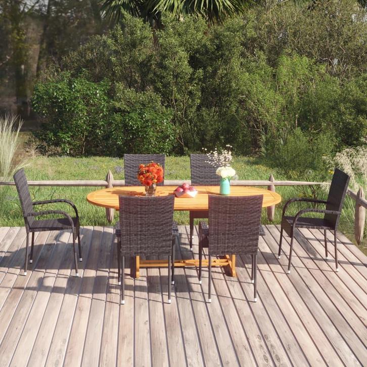 vidaXL 7-delige Tuinset poly rattan zwart, Tuin en Terras, Tuinsets en Loungesets, Tuinset, Nieuw, 6 zitplaatsen, Rotan, Verzenden