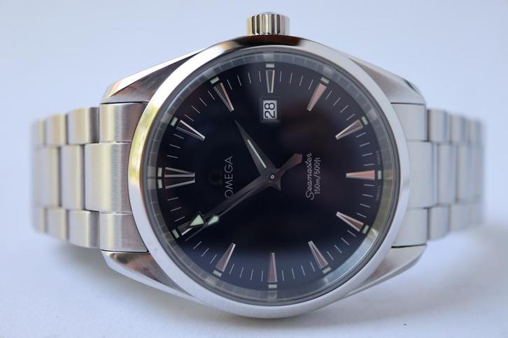 Horloge Omega Aqua Terra 39MM Quartz Blauwe plaat 2007, Sieraden, Tassen en Uiterlijk, Horloges | Heren, Staal, Zo goed als nieuw