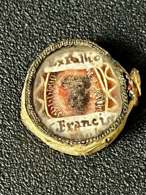 Reliekhouder - Glas, Textiel - 1800-1850 - Ex Palli - Sint, Antiek en Kunst, Kunst | Niet-Westerse kunst