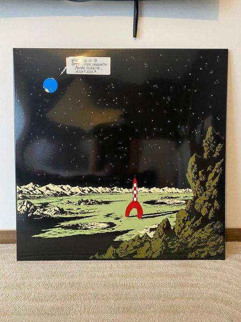 Tintin - Plaque émaillée lune – 100x100 - Terre appelle la, Boeken, Stripboeken