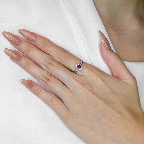 Ring - 18 karaat Witgoud - 0.25ct. tw. Robijn - Diamant, Sieraden, Tassen en Uiterlijk, Ringen