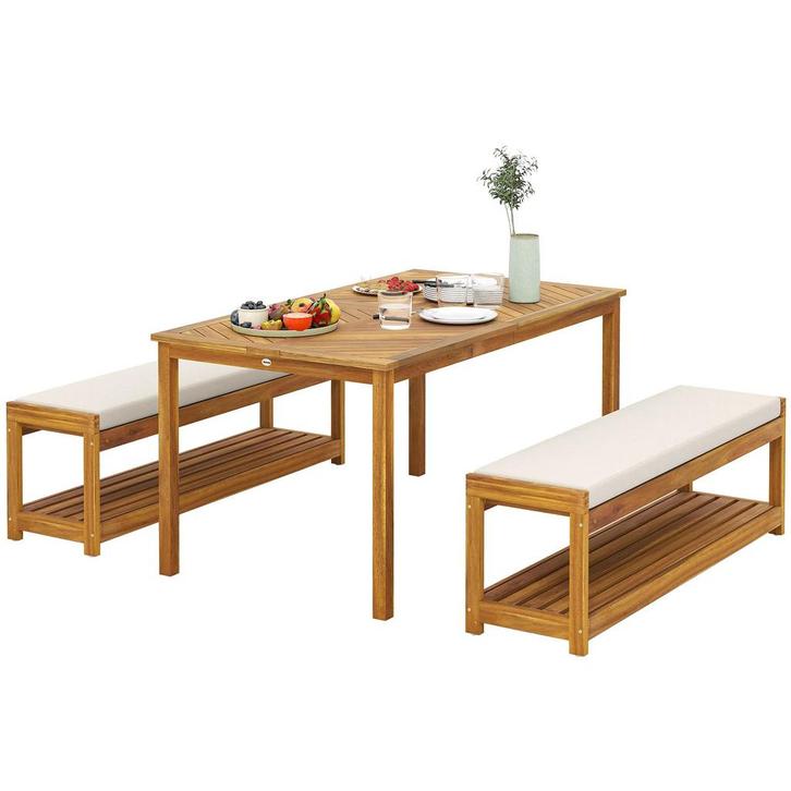 TRUUSK 3-delige Tuinmeubelset van Acaciahout - Eettafel met, Tuin en Terras, Tuintafels, Nieuw, Verzenden