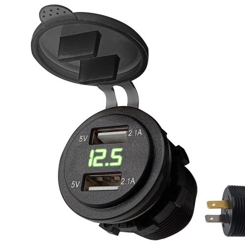 ProRide 12V USB Autolader 2 Poorten Inbouw met Voltmeter -, Doe-het-zelf en Verbouw, Elektra en Kabels, Nieuw, Verzenden