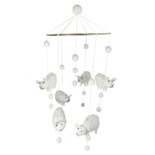 Vilten mobiel 6 witte wollige Schaapjes - 21cm NIEUW, Kinderen en Baby's, Kinderkamer | Inrichting en Decoratie, Nieuw, Ophalen of Verzenden