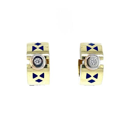 Gouden creolen met diamant en emaille 14 krt, Sieraden, Tassen en Uiterlijk, Oorbellen, Nieuw, Ophalen of Verzenden