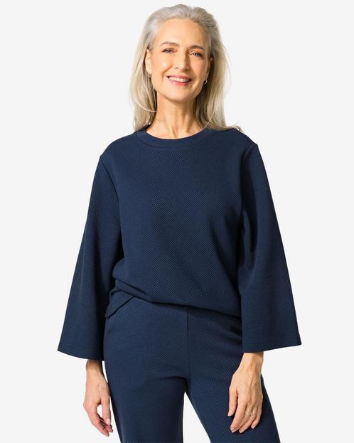 HEMA Dames T-shirt Kacey structuur donkerblauw, Kleding | Dames, Overige Dameskleding, Nieuw, Verzenden