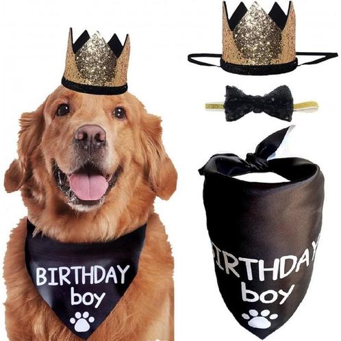 3-delige honden verjaardags set met bandana, hoedje en strik, Dieren en Toebehoren, Honden-accessoires, Nieuw, Verzenden
