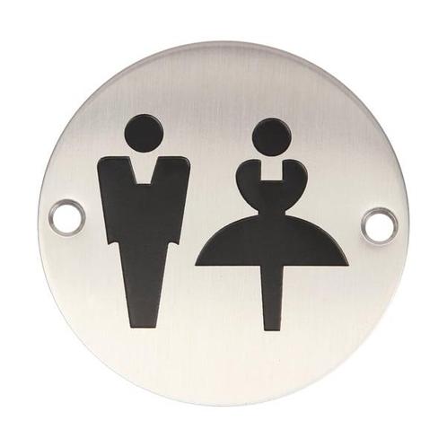 Wc pictogram mannen & vrouwen RVS rond, Doe-het-zelf en Verbouw, Hang- en Sluitwerk, Nieuw, Overige materialen, Ophalen of Verzenden