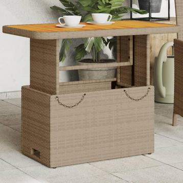 vidaXL Tuintafel 90x55x71 cm poly rattan en acaciahout beige beschikbaar voor biedingen