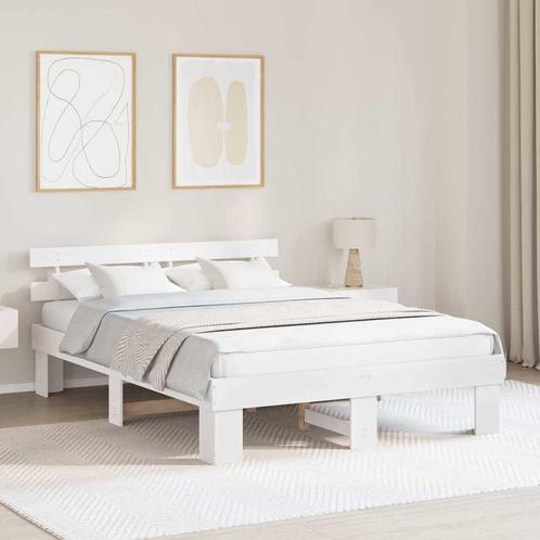 vidaXL Bedframe met hoofdeinde Wit 160 x 200 cm Massief, Huis en Inrichting, Slaapkamer | Bedden, Wit, Nieuw, Hout, Verzenden