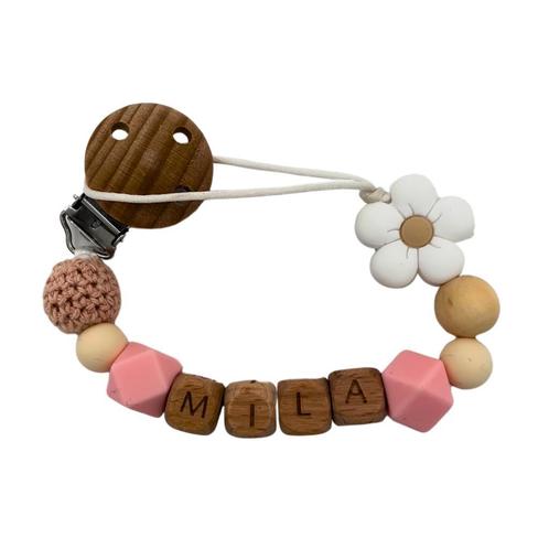 Speenkoord Bloem - Met eigen naam - € 13,95, Kinderen en Baby's, Babymode-accessoires, Nieuw