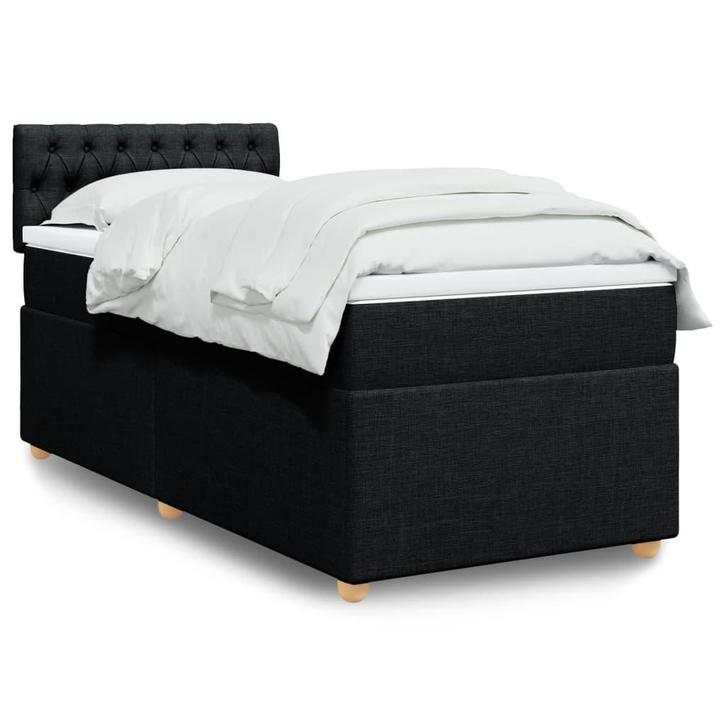 vidaXL Boxspring met matras stof zwart 80x200 cm, Huis en Inrichting, Slaapkamer | Bedden, 80 cm, 200 cm, Zwart, Eenpersoons, Nieuw