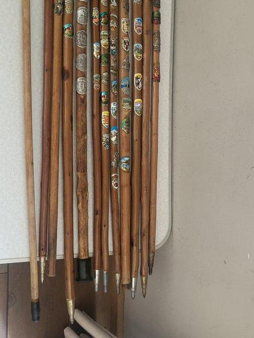 Wandelstok (12) - Hout - met diverse schildjes, Antiek en Kunst, Curiosa en Brocante