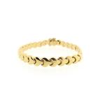 Gouden fantasieschakel armband | 19 cm (solide armband), Sieraden, Tassen en Uiterlijk, Armbanden, Ophalen of Verzenden, Gebruikt