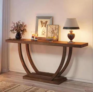 Industriële consoletafel 160×30 cm met 2 lagen houtlook beschikbaar voor biedingen