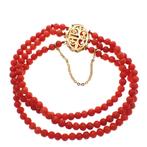 Bloedkoraal kralen armband met gouden slot; Antiek | Ø 55 m, Sieraden, Tassen en Uiterlijk, Armbanden, Gebruikt, Overige kleuren