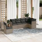 vidaXL 6-delige Loungeset met kussens poly rattan grijs, Verzenden, Nieuw, Rotan, Loungeset