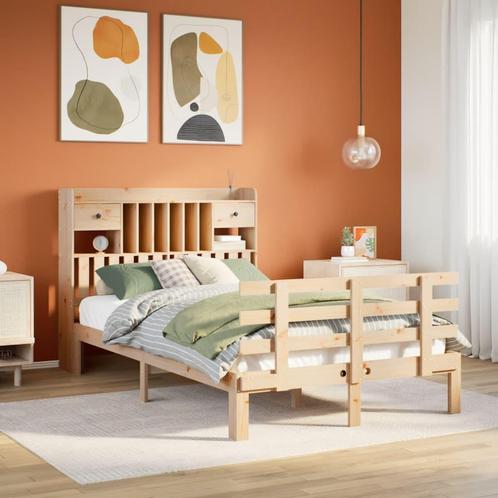 vidaXL Bed met boekenkast zonder matras massief grenenhout, Huis en Inrichting, Slaapkamer | Bedden, Overige maten, 190 cm of minder