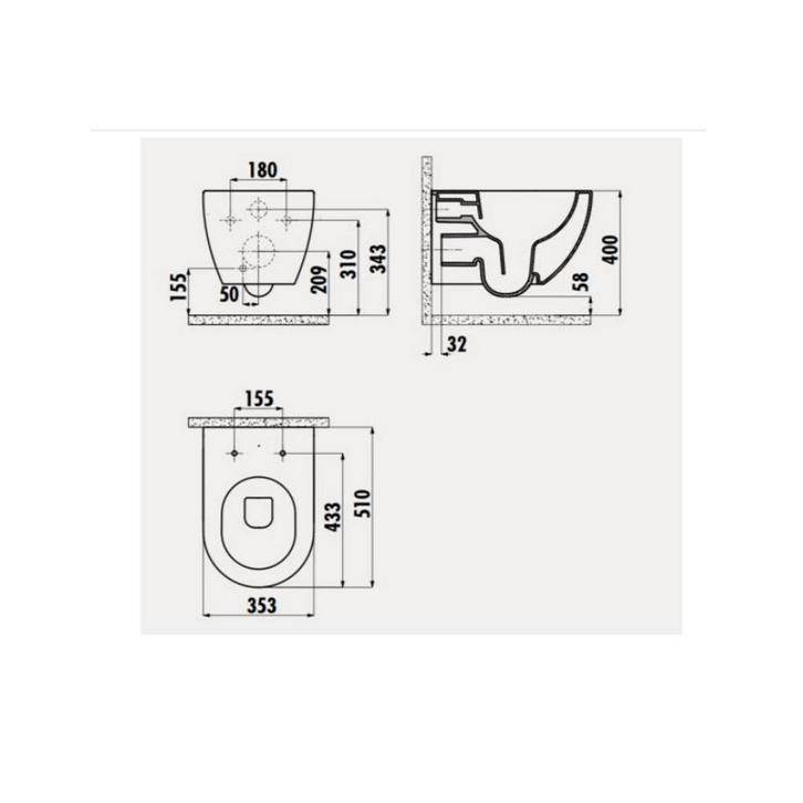 Wandcloset Creavit met Bidet Keramiek Mat Zwart (Excl., Doe-het-zelf en Verbouw, Sanitair, Ophalen of Verzenden