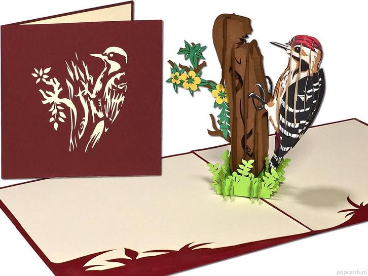 Grote Bonte Specht op boom - Woodpecker vogel 3D-wenskaar..., Diversen, Wenskaarten, Verzenden