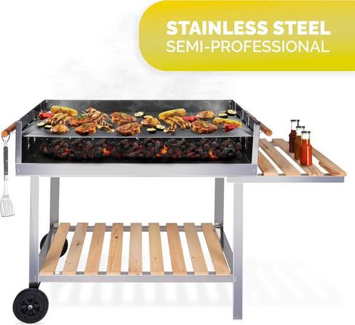 BBQ Collection Houtskool Barbecue – Trolley met Zijtafel –, Tuin en Terras, Houtskoolbarbecues, Verzenden