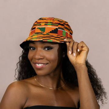 Bucket hat / Vissershoedje met Afrikaanse print - Kente oran beschikbaar voor biedingen