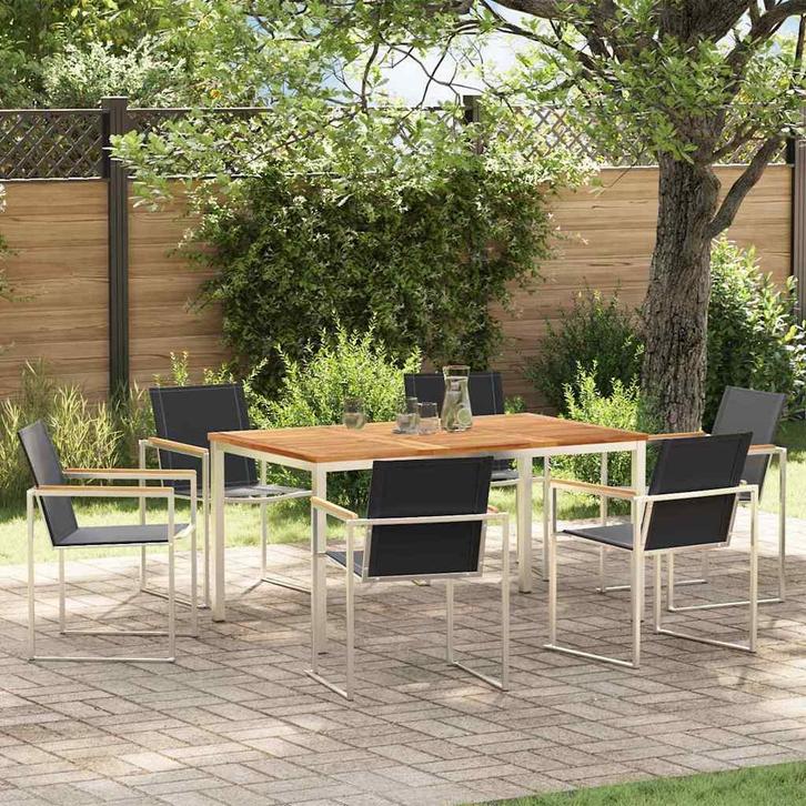 vidaXL TuinEetset 7 pcs Massief Teak Hout, Tuin en Terras, Tuinsets en Loungesets, Nieuw, Verzenden