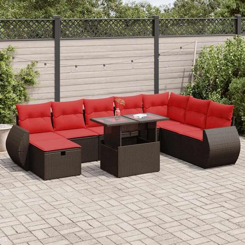 vidaXL 9-delige Loungeset met kussens poly rattan acacia, Tuin en Terras, Tuinsets en Loungesets, Loungeset, Nieuw, Rotan, Verzenden