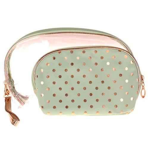 Toilettas Set Pastelgroen - Transparant & Stof - Dots Goudkl, Sieraden, Tassen en Uiterlijk, Toilettassen, Meisje, Nieuw, Ophalen of Verzenden