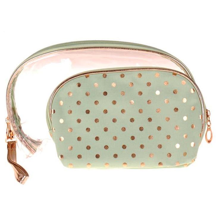 Toilettas Set Pastelgroen - Transparant & Stof - Dots Goudkl, Sieraden, Tassen en Uiterlijk, Toilettassen, Meisje, Nieuw, Ophalen of Verzenden