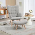 Fauteuil - Gestoffeerde loungestoel - Houten poten - Grijs, Huis en Inrichting, Nieuw, Ophalen of Verzenden, Modern, Stof